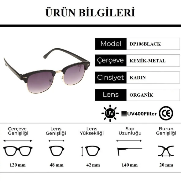 Della Pianto DP106BLACK İnce Kare Model Kadın Güneş Gözlüğü - 4