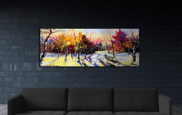 Chic Life Kış Temalı Renkli Orman Kanvas Tablo-40x120 cm
