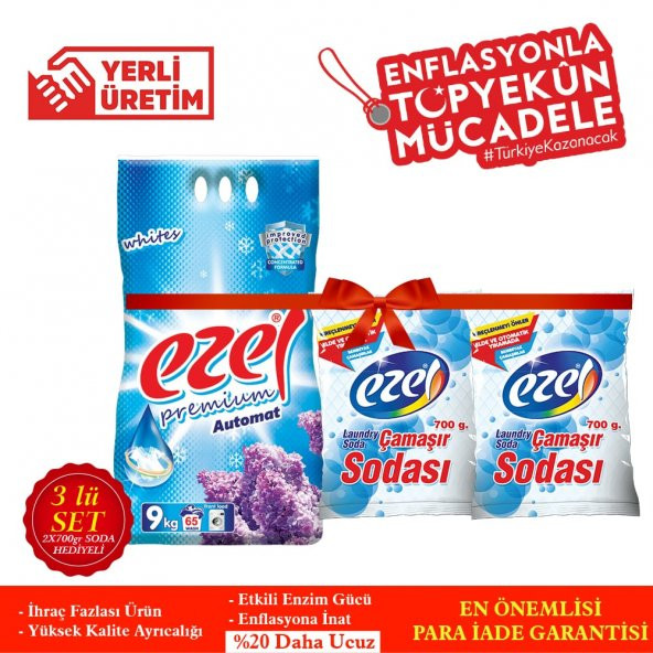Ezel Premium 2 Beyazlar Ve 1 Renkliler İçin 3 Adet 9 Kg 6 Adet Soda 3+6 SET