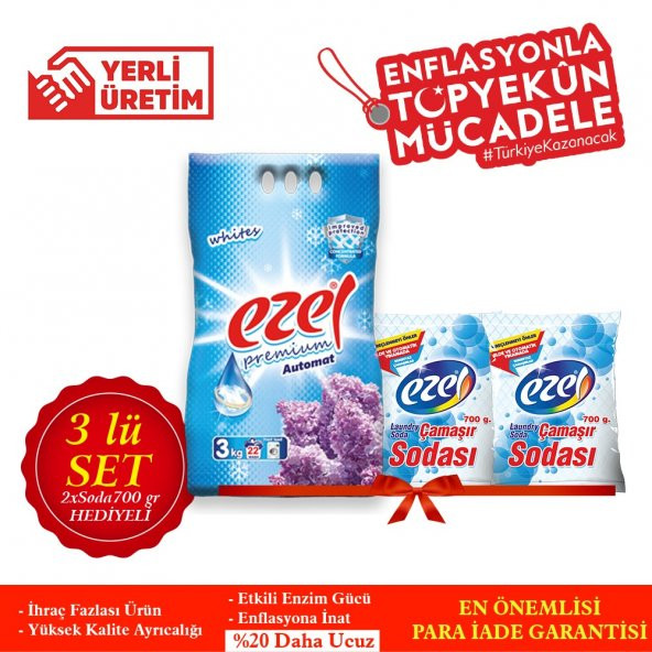 Ezel Premium Beyazlar Ve Renkliler İçin  3 KG 2 Adet Deterjan 4 Adet Ezel Soda - 2