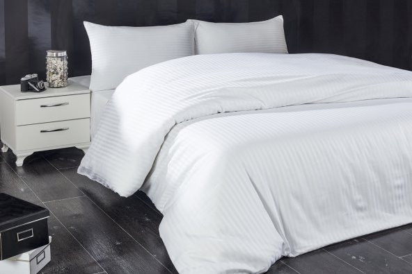 Komfort Home Çizgili Pamuk Saten Yastık Kılıfı (2 Adet) (Beyaz)