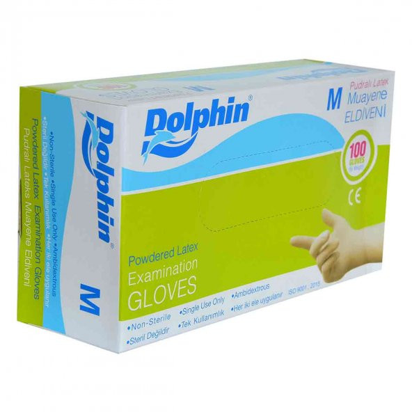 Dolphin Pudralı Beyaz Latex Eldiven Orta Boy (M) 100 Lü Paket - 5