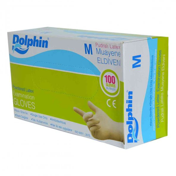 Dolphin Pudralı Beyaz Latex Eldiven Orta Boy (M) 100 Lü Paket - 6