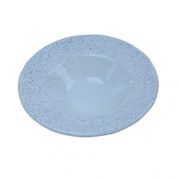 LunArt Emaye Makarna ve Salata Tabağı 25 cm Beyaz Üzeri Lacivert Sıçratma Desen