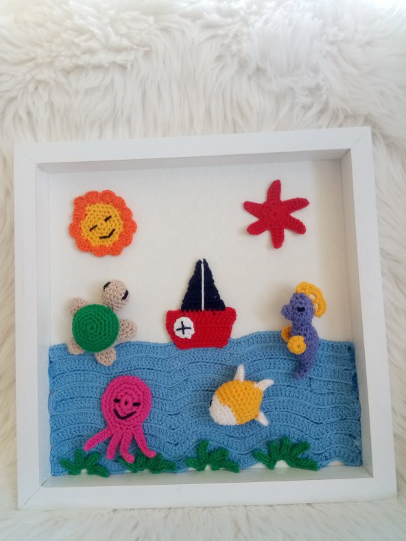Bebek/Çocuk Odası Panosu, amigurumi oyuncaklı, deniz konseptli, harika bir hediye