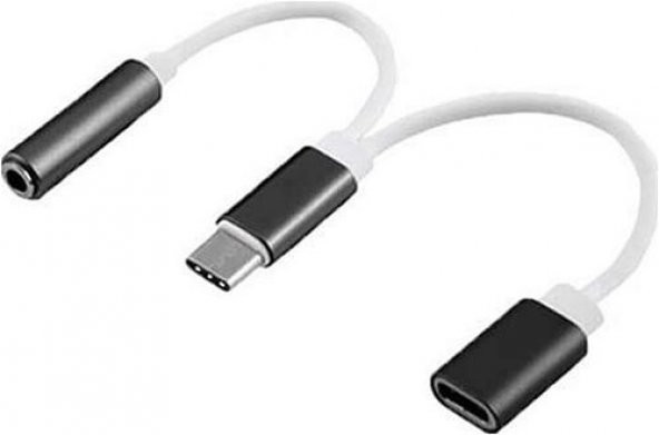 Type-C USB C 2in1 Şarj Kulaklık Dönüştürücü 3.5 mm Jack Adaptör - 3