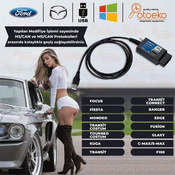 Ford Gizli Özellik Açma Ve Arıza Tespit Cihazı Kablolu Modifiyeli Forscan 2020 Elm327 - 2