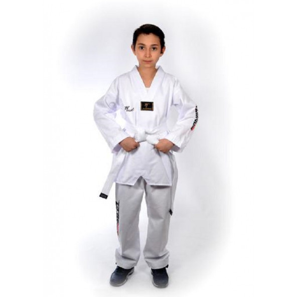 HAŞADO Taekwondo Beyaz Yaka Fitilli Acemi Elbise - 2