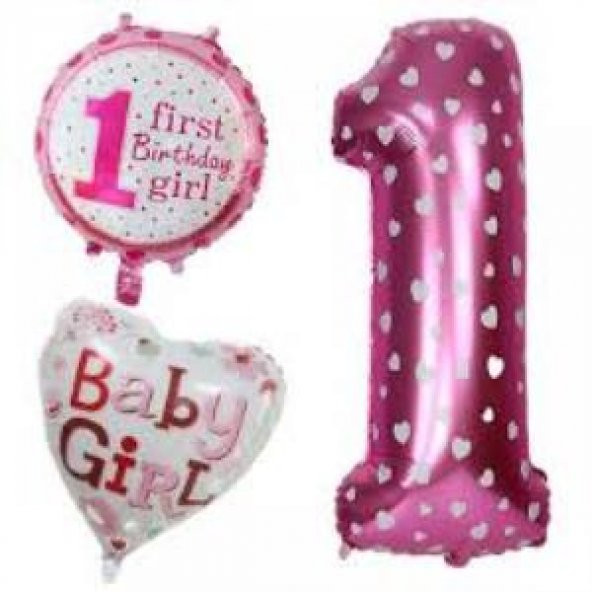 Pembe Renkte Baby Girl 1 Yaş Desenli Folyo Balon Set 5li - 1