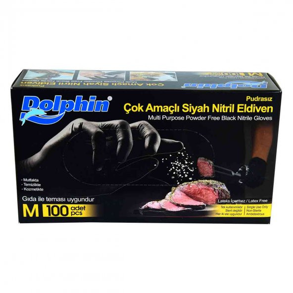 Dolphin Pudrasız Siyah Nitril Eldiven Orta Boy (M) 100 Lü Paket - 4