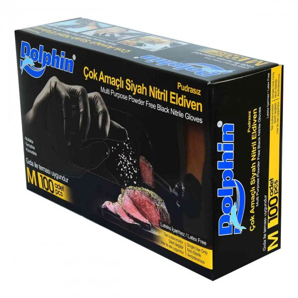 Dolphin Pudrasız Siyah Nitril Eldiven Orta Boy (M) 100 Lü Paket - 6