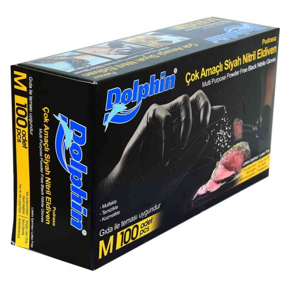 Dolphin Pudrasız Siyah Nitril Eldiven Orta Boy (M) 100 Lü Paket - 5