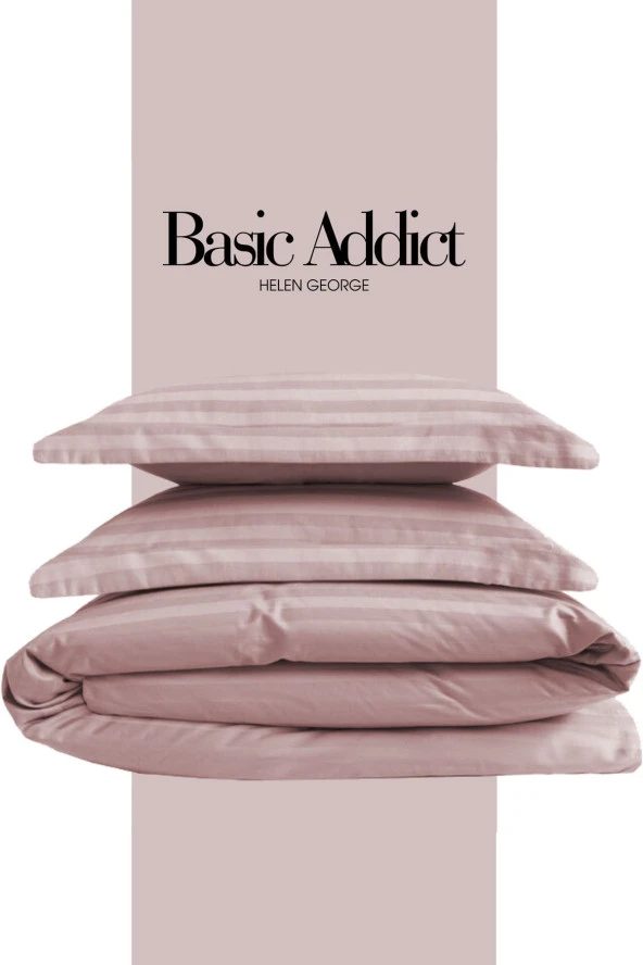 Basic Addict - Pamuk Saten Çizgili Nevresim Takımı/ Pudra Pembe ürün görseli