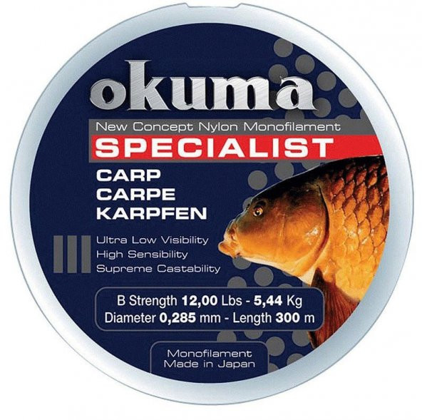 Okuma Carp 300 mt 12,00 lb 5,45 kg 0,28mm Camou Misina