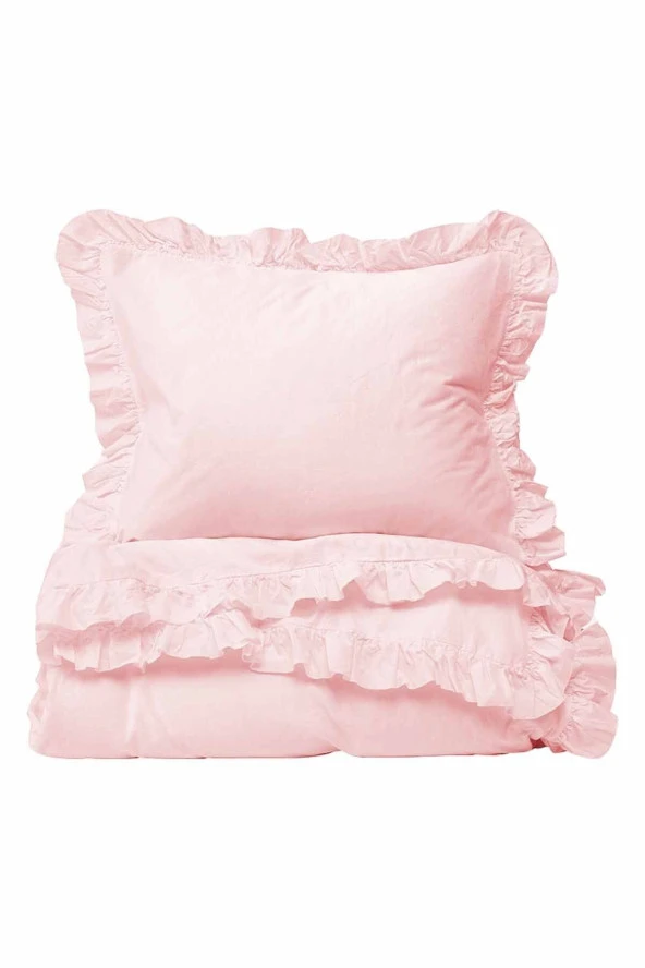 Vintage Fırfırlı Çift Kişilik Nevresim Takımı - Pembe ürün görseli