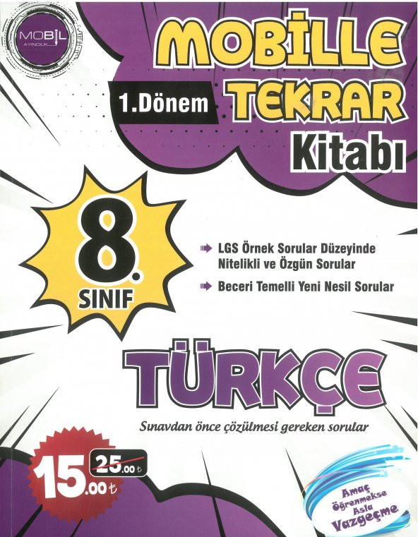Mobille 8.Sınıf 1.Dönem Tekrar Kitabı Türkçe Evdekal