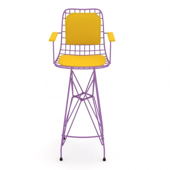 Knsz kafes tel bar sandalyesi 1 li zengin morsrı kolçaklı sırt minderli ofis cafe bahçe mutfak