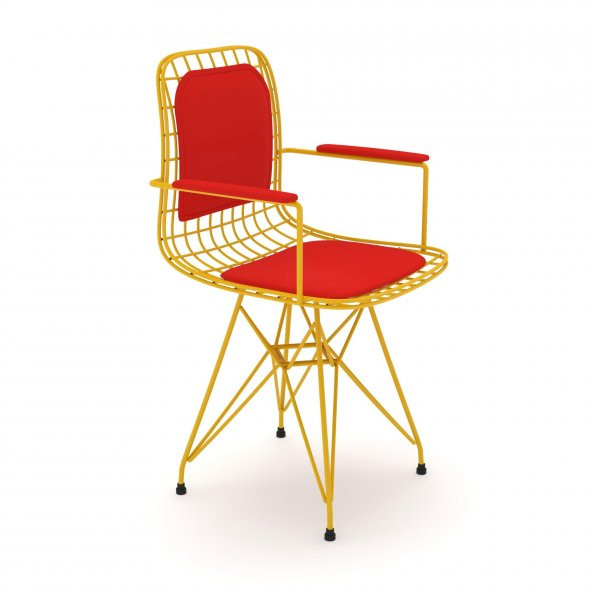 Knsz kafes tel sandalyesi 1 li mazlum srıkrm kolçaklı sırt minderli ofis cafe bahçe mutfak