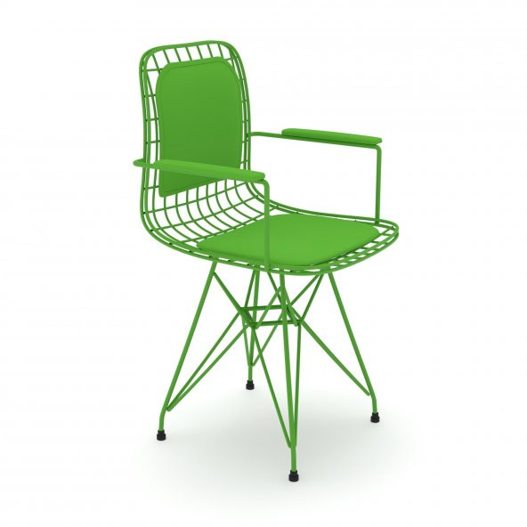 Knsz kafes tel sandalyesi 1 li mazlum yşlyşl kolçaklı sırt minderli ofis cafe bahçe mutfak