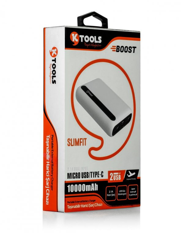 Ktools Boost 10.000 mAh Powerbank Taşınabilir Şarj Cihazı Beyaz - 2