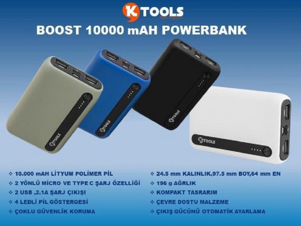 Ktools Boost 10.000 mAh Powerbank Taşınabilir Şarj Cihazı Beyaz - 3
