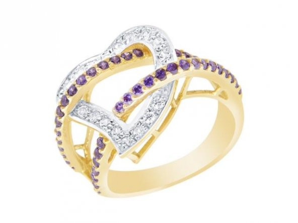 Diamond Line-Gülaylar - Sarı Beyaz Altın 14 Ayar Trend Renkli Taşlı Yüzük