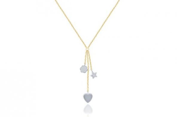 Diamond Line-Gülaylar - Sarı Beyaz Altın 14 Ayar Kalp Kolye