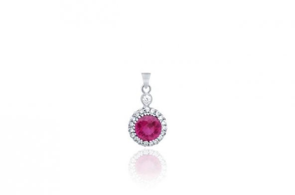 Diamond Line-Gülaylar - Beyaz Altın 14 Ayar Trend Renkli Taşlı Kolye Ucu