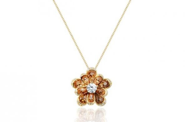 Diamond Line-Gülaylar - Sarı Altın 14 Ayar Renkli Taşlı Klasik Kolye - 1