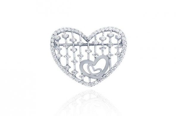 Diamond Line-Gülaylar - Beyaz Altın 14 Ayar Taşlı Broş Broş