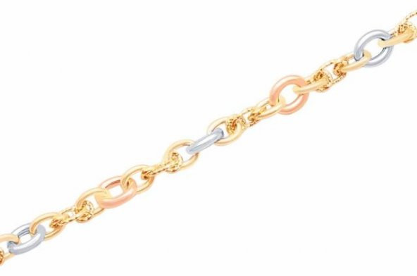 Diamond Line-Gülaylar - 3 Renkli Altın 14 Ayar Hollow Bileklik