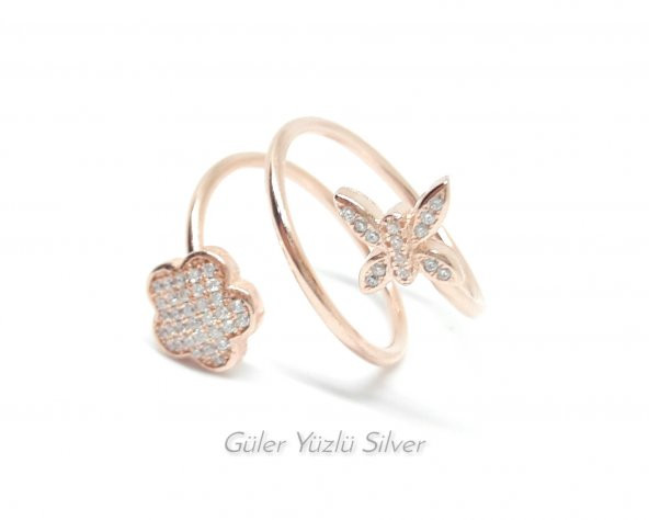 ÇİÇEK KELEBEK YAY GÜMÜŞ YÜZÜK-14 NUMARA - 2