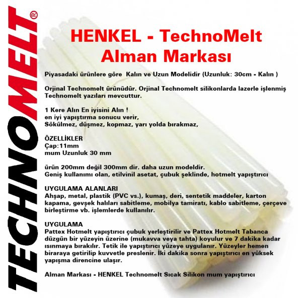 HENKEL (ALMAN MARKASI) TechnoMelt Sıcak Silikon KALIN ŞEFFAF MUM - 9