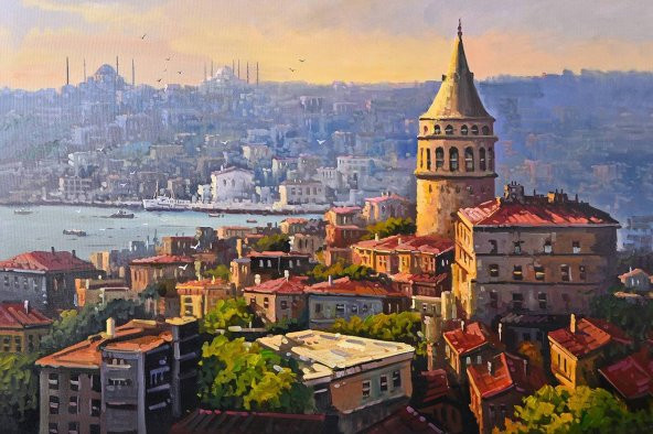 Tablosan Yağlı Boya Galata Kulesi Kanvas Tablo - 2