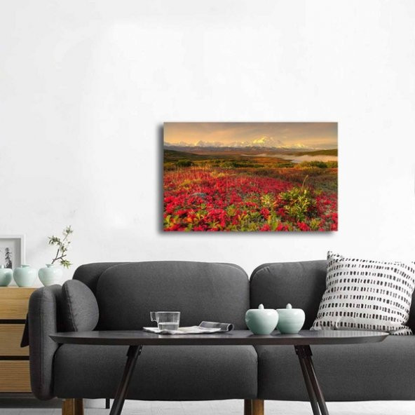 Tablosan Kırmızı Çiçekler Manzara Fotoğraf Kanvas Tablo