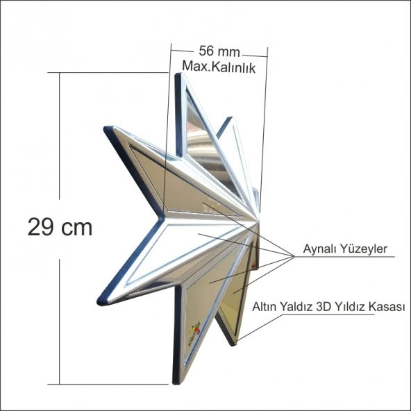 Yıldız Şeklinde Altın Renk 3 Boyutlu 29 cm Kalın Dekoratif Duvar Aynası - 6