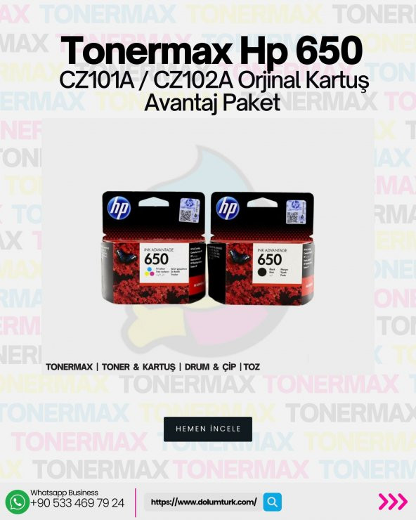 HP 650 CZ101A / CZ102A Set Orjinal Kartuş Avantaj Paket , HP Deskjet 1015 / 1515 / 1516 / 2545 / 2546