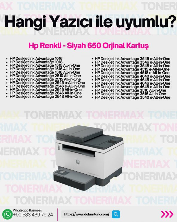 HP 650 CZ101A / CZ102A Set Orjinal Kartuş Avantaj Paket , HP Deskjet 1015 / 1515 / 1516 / 2545 / 2546 - 4