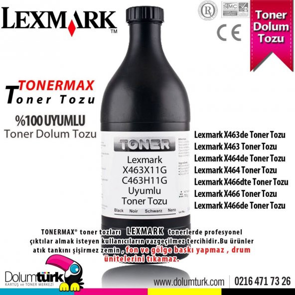 Lexmark X463X11G Toner Tozu 250GR. / X463de / X463 / X464de / X464 / X466dte / X466 / X466de