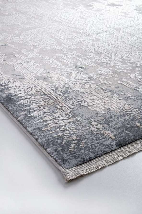 Bahariye Halı Ezgi Koleksiyonu 5665 Gri Mavi Saçaklı Halı - 4