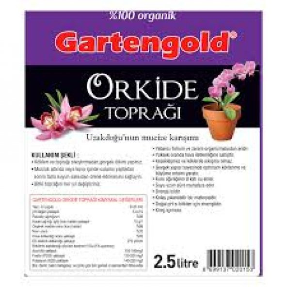 Gartengold Orkide Toprağı Torflu Özel Karışım Üstün Alman Kalitesi 2,5 Lt