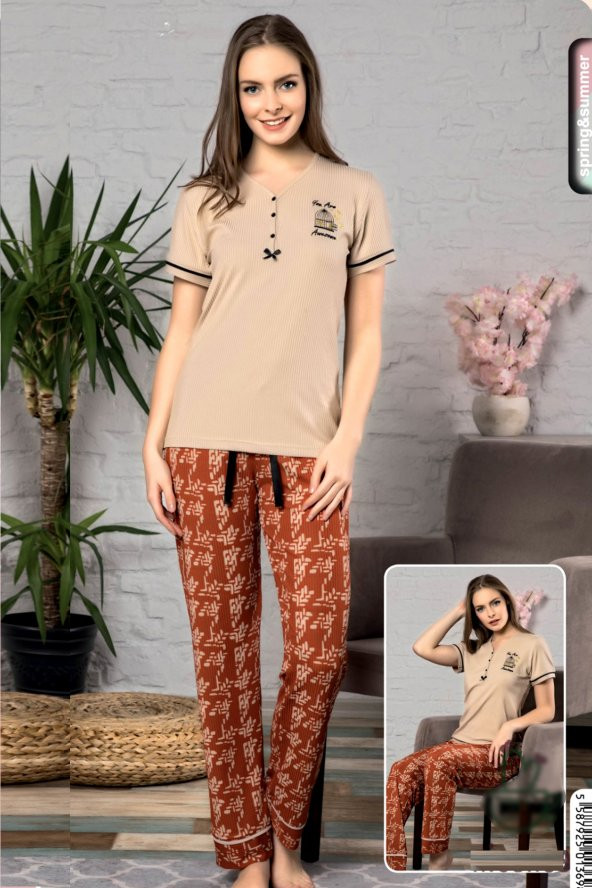 4 Renk Kısa Kollu Bayan Likralı Kaşkorse Pijama Takımı
