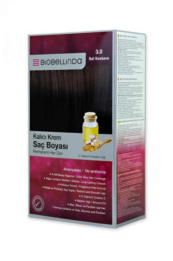 BioBellinda Amonyaksız Krem Saç Boyası - 3.0 Saf Kestane