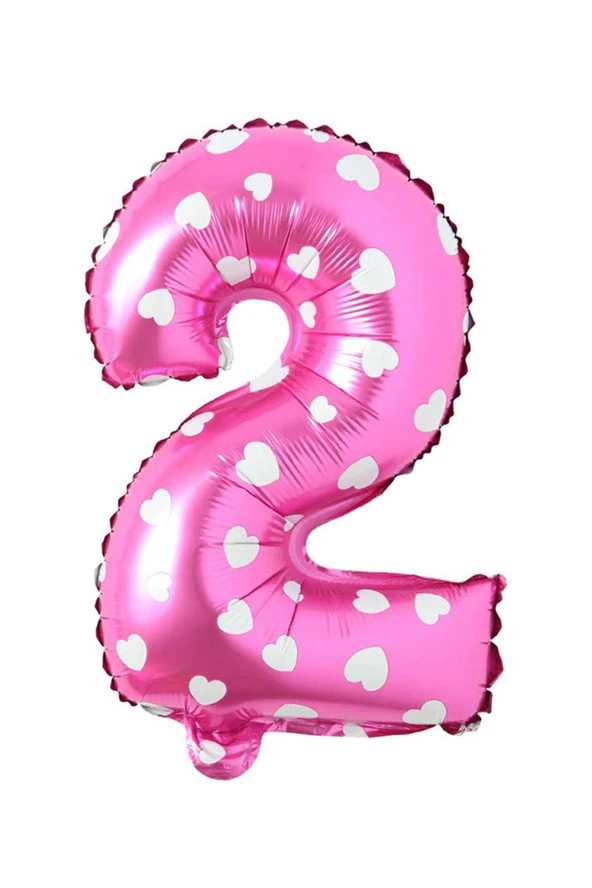 2 Rakam Pembe Kalp Folyo Balon 40 cm - 2