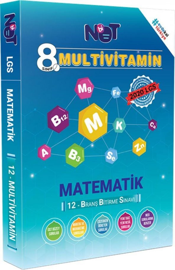 8.Sınıf LGS 1.Dönem Matematik Multivitamin 12 Branş Bitirme Sınavı Bi Not Yayınları