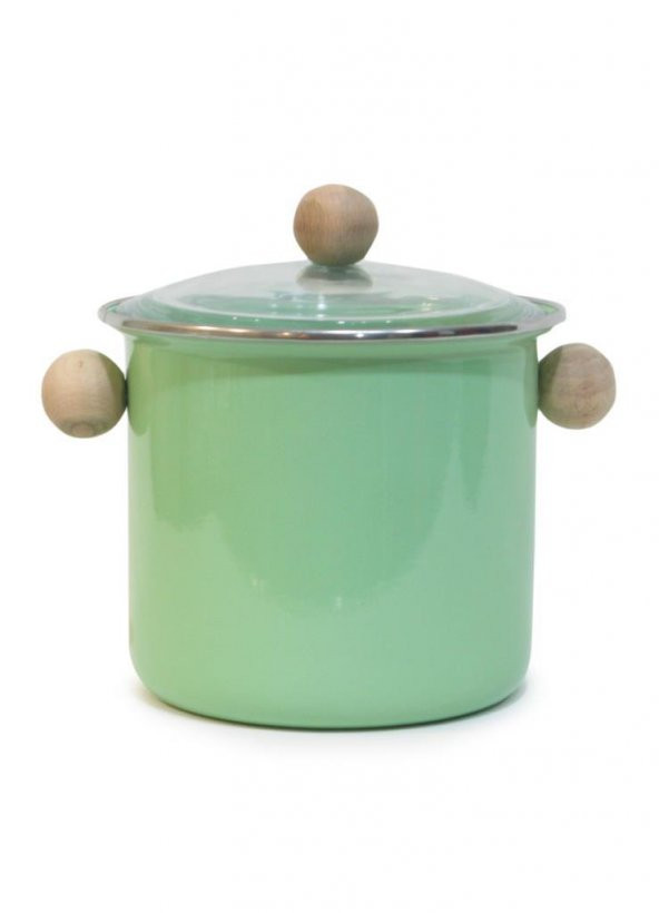 LunArt Emaye Cam Kapaklı Kiler-Saklama Kabı 16 cm Pastel Yeşil
