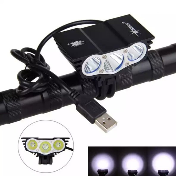SOLAR STORM XM-L T6 LED Bisiklet Farı 10.000 Lümen USB Far
