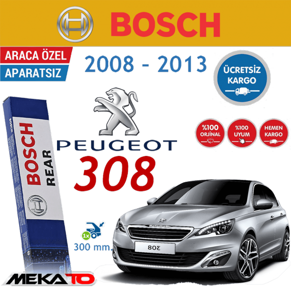 Bosch Rear Peugeot 308 (2008-2013) Arka Silecek (H308) 30 Cm.