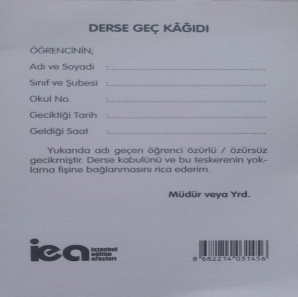 Öğrenci Geç Kağıdı
