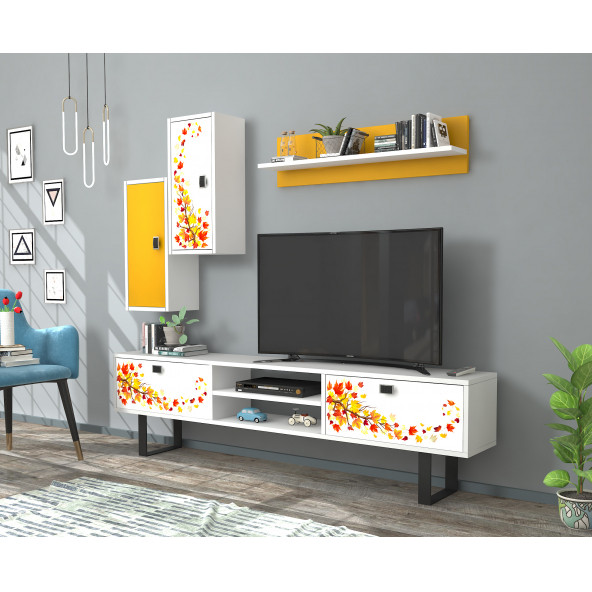 BMdekor TV Ünitesi Wingly Beyaz Sarı 180 cm - 2